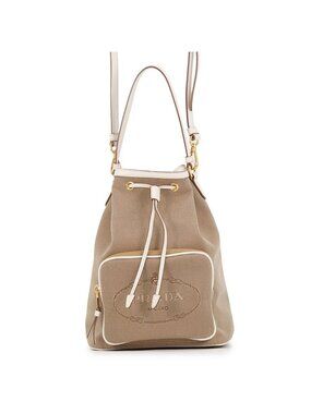 Prada Handbag Logo Jacquard Canvas Leather 2-Way